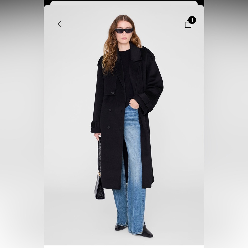 New Anine Bing Rickie Wool/Cashmere Trench Maxi Jacket 2025